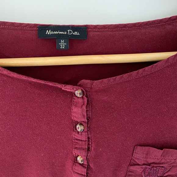 Massimo Dutti Women's Top Burgundy Tee - Long Sleeve - Picture 3 of 5